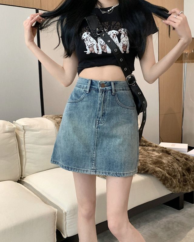 여성 하이웨스트 미니 데님 스커트 짧은 청치마 A라인 캐주얼 오피스룩 출근룩 데일리 데이트룩 캠퍼스룩 봄 여름 슬림핏 - 상세 이미지 3