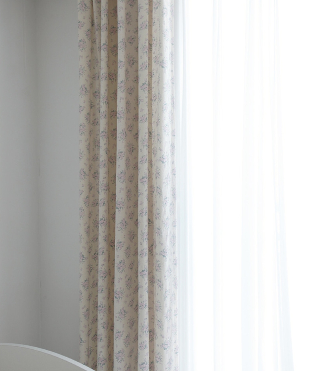 바이아미 봄이야기 거실 퍼플 꽃무늬 린넨 카페 커튼