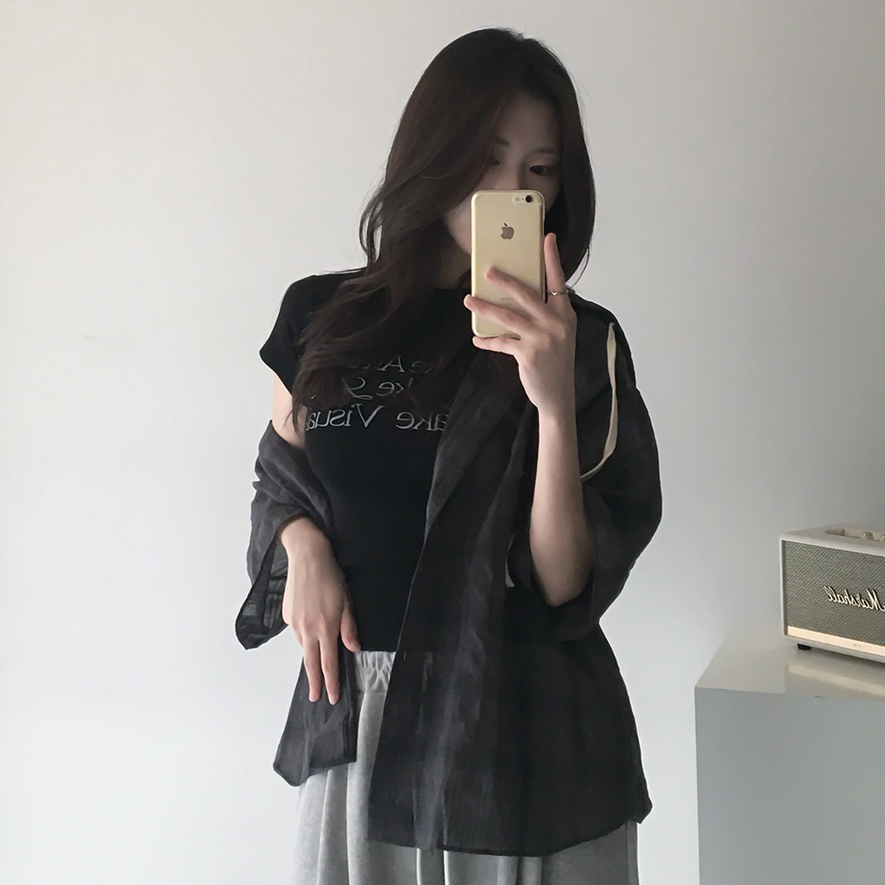 오버핏 체크 후드 반팔 남방 체형커버 빅사이즈 캐주얼 학생 캠퍼스룩 셔츠 4color - 상세 이미지 3