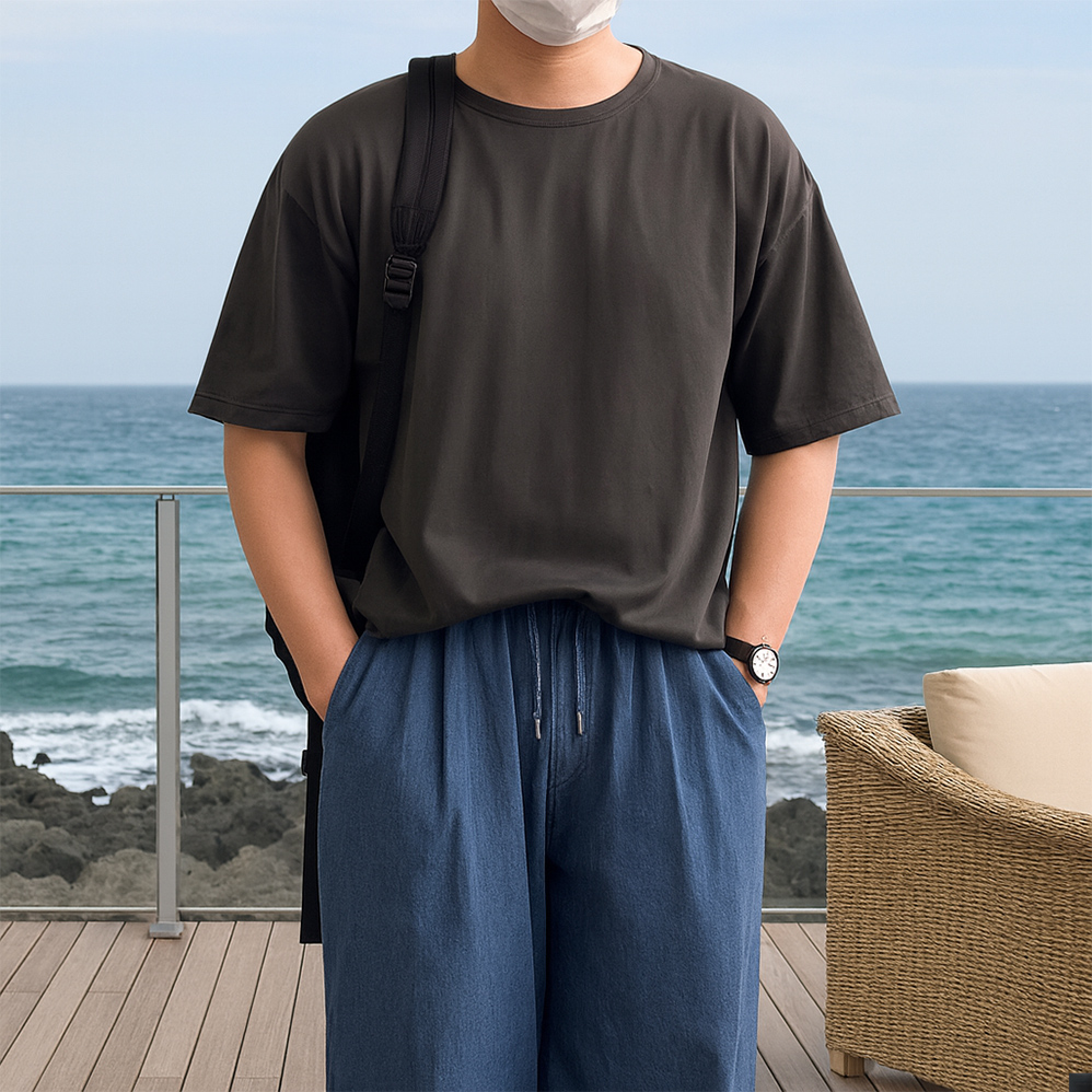 남자 오버핏 피그먼트 쿨 20수 무지 반팔 티셔츠 - 상세 이미지 3