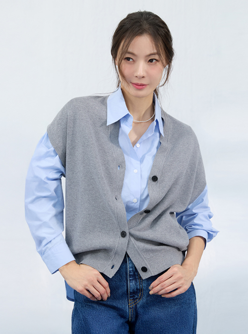메시제이 니트 베스트 3종 조끼 브이넥 스트라이프 무지 빅사이즈 30대 여성 결혼식하객룩 - 상세 이미지 2