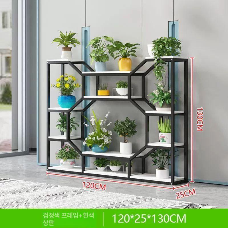 다층 철제 원목 화분 정리대 진열대 선반 받침대 전시 수납 검정프레임 화이트보드 80 이미지 6