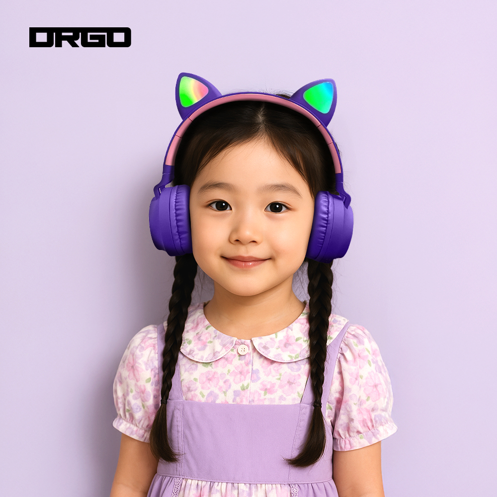 디알고 LED 라이트닝 키즈 고양이귀 블루투스 헤드폰 BH028C 퍼플