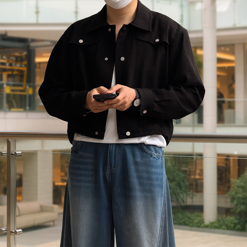남자크롭자켓 봄 가을 레이어드 숏 재킷 - 상품 이미지