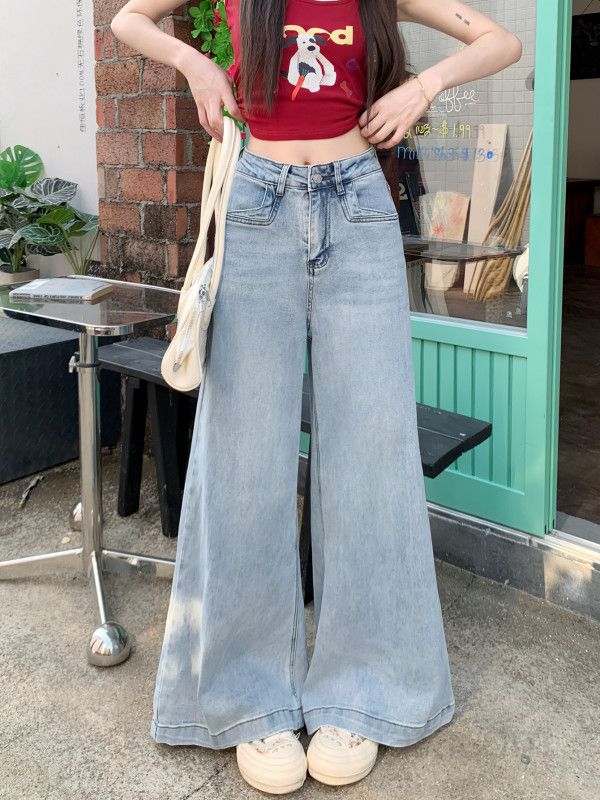 여성 하이웨스트 와이드 롱 청바지 워싱 데님 팬츠 루즈핏 와이드핏 편안한 캐주얼 데일리룩 봄 여름 - 상세 이미지 2