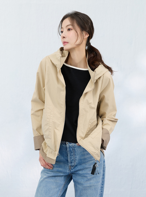 메시제이 스텔라 배색 자켓 반후드 집업 점퍼 빅사이즈 30대 여성 결혼식하객룩 오피스룩 - 상세 이미지 4