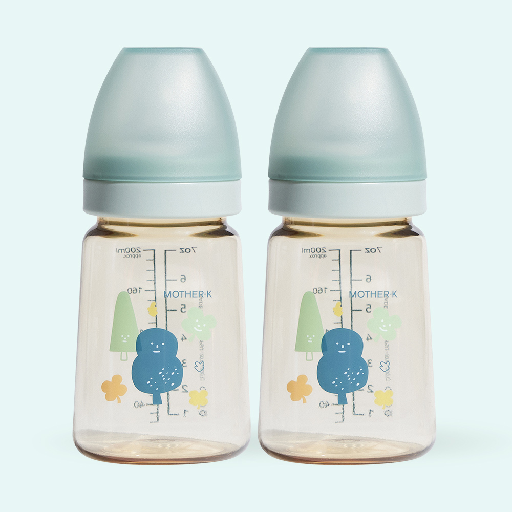 마더케이 신생아 PPSU 젖병 배앓이방지 (노꼭지) 180ml, 2개, 포레스트(민트)