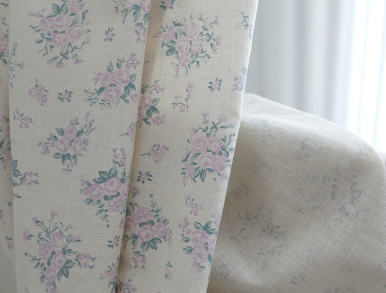 바이아미 봄이야기 거실 퍼플 꽃무늬 린넨 카페 커튼