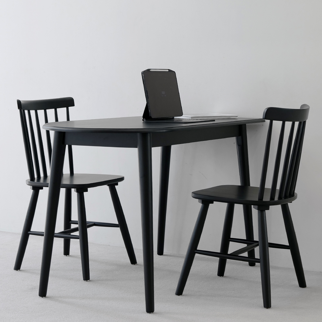 자야캠핑 포르보 블랙 천연 원목 반원 반타원형 식탁 테이블 1200