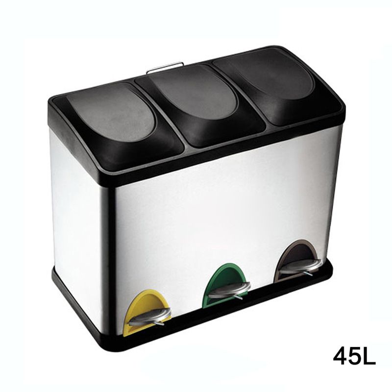 3단 분리수거함 스텐 휴지통 교회 회사 학원 쓰레기통 24L 트리플 배럴 - 상세 이미지 4