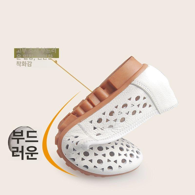 가죽 펀칭 여름 스트랩 할머니 단화 발편한 화이트1730 - 상세 이미지 5