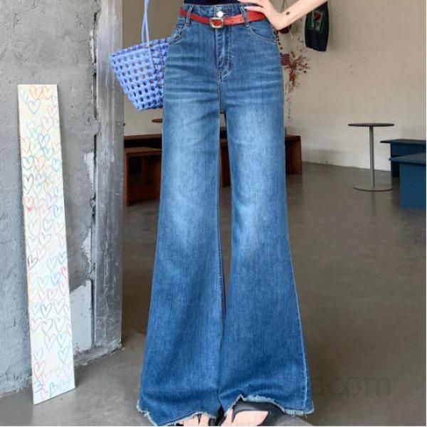 여성 하이웨스트 와이드 부츠컷 플레어 데님 롱기장 빈티지 컷팅 워싱 캐주얼 스트릿 데일리 루즈핏 봄 여름 청바지 팬츠