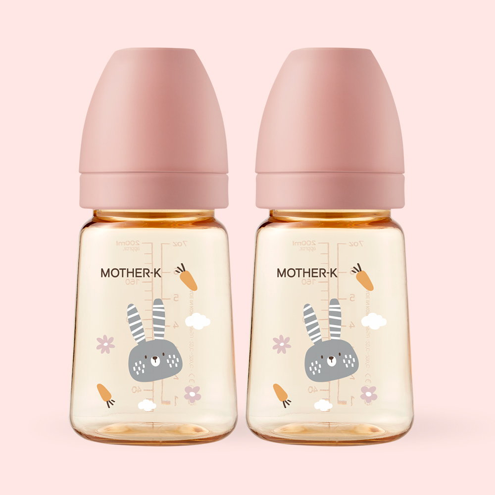 마더케이 신생아 PPSU 젖병 배앓이방지 (노꼭지) 180ml, 2개, 토끼 블라썸