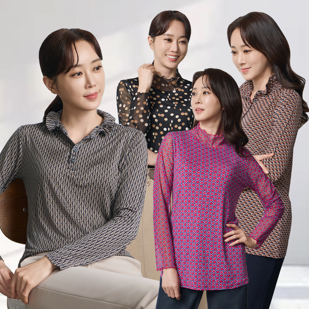 엄마옷 스위티 블라우스 4종 기하학 패턴 망사 프린트 중년여성 마담 60대 50대 40대 선물 - 메인 이미지