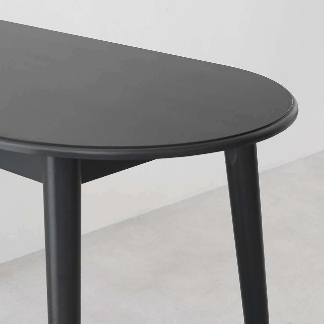 자야캠핑 포르보 블랙 천연 원목 반원 반타원형 식탁 테이블 1200