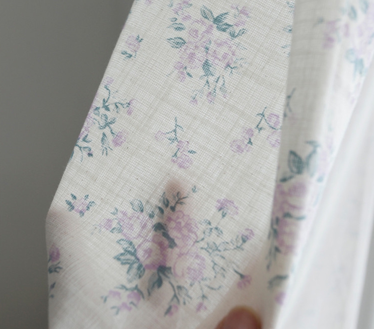 바이아미 봄이야기 거실 퍼플 꽃무늬 린넨 카페 커튼