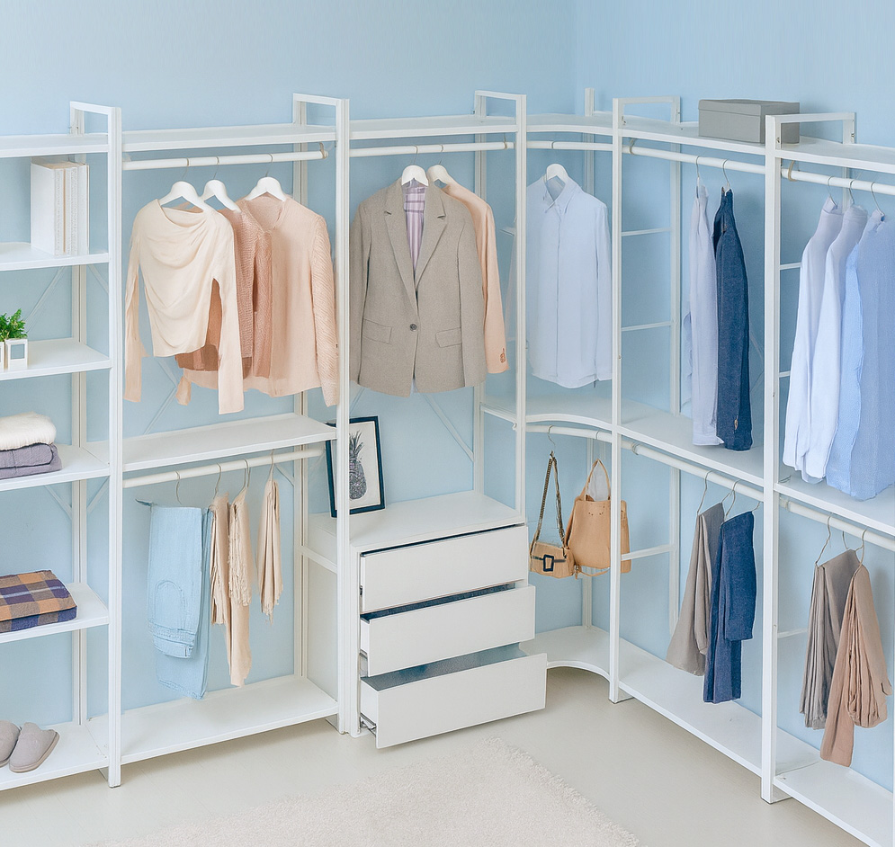 [모아미] 시스템행거 드레스룸 옷걸이 조립식 600선반2단