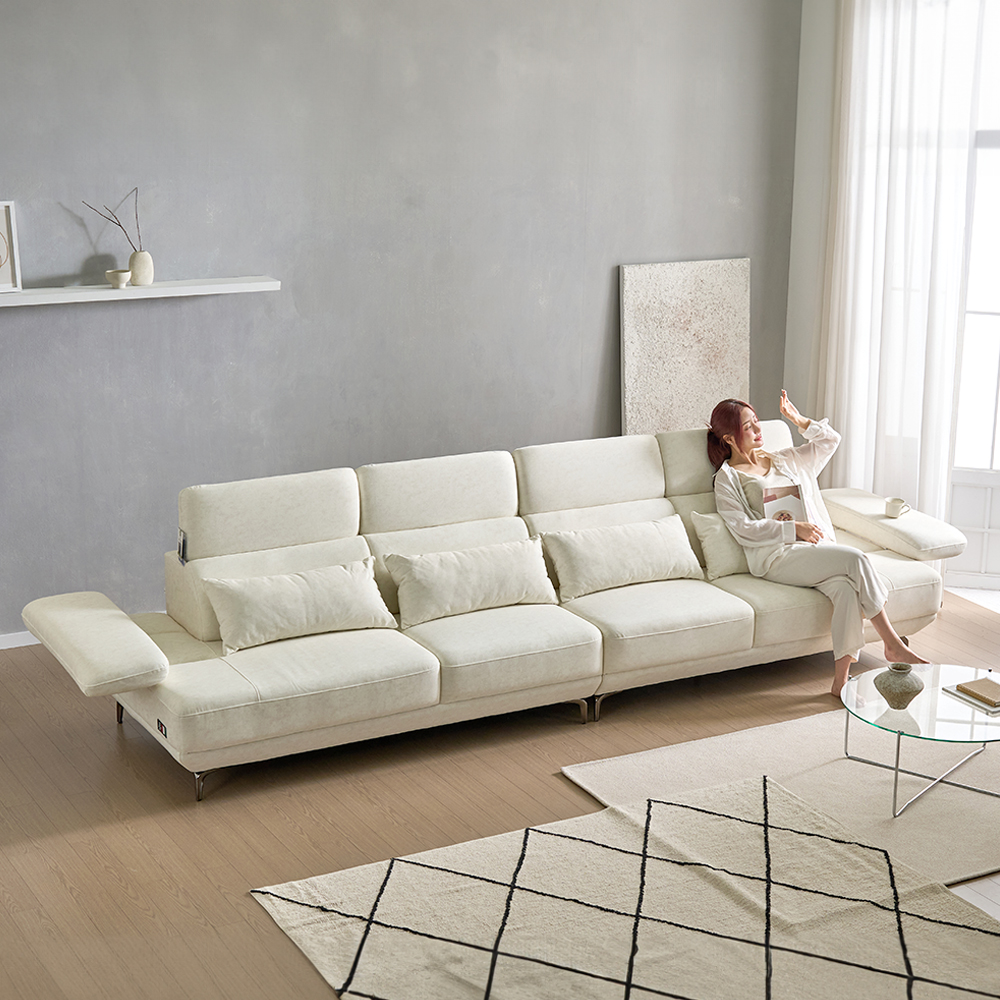 세인트블랑 퓨어케어 갤럭시 이지클린 패브릭 모듈형 스윙 소파 sk 스툴미포함, 아이보리, 6인용