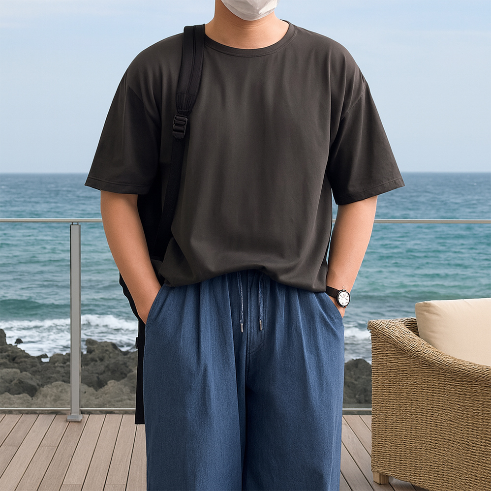 남자 오버핏 피그먼트 쿨 20수 무지 반팔 티셔츠 - 상품 이미지