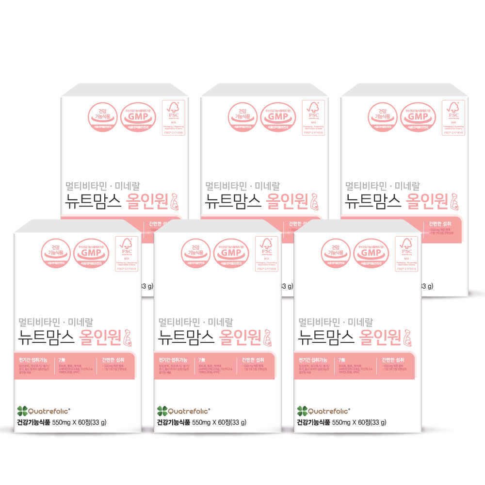뉴트맘스올인원 종합비타민 멀티 활성엽산 영양제 임산부 수유부 성인 60정, 6개