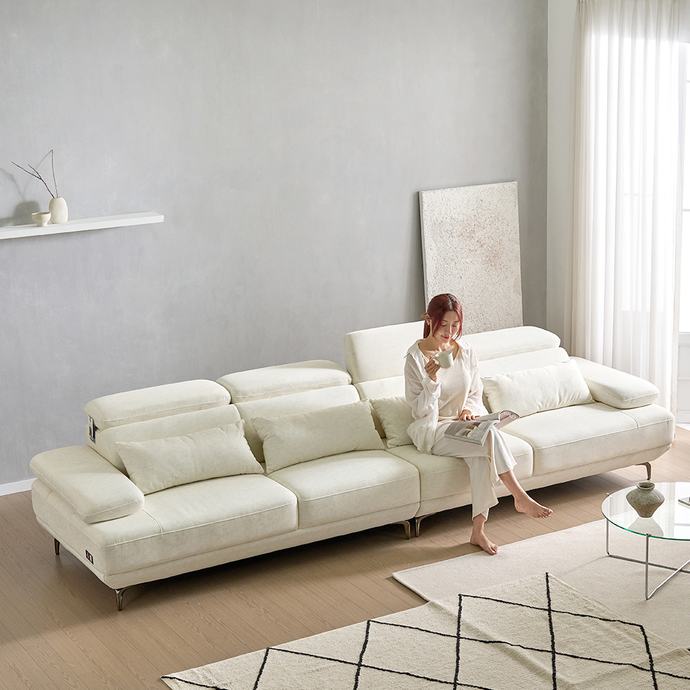 세인트블랑 퓨어케어 이지클린 패브릭 모듈형 스윙소파 sk 스툴미포함, 아이보리, 6인용