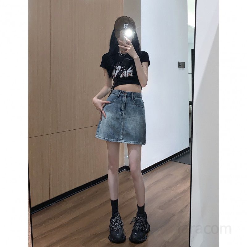 여성 하이웨스트 미니 데님 스커트 짧은 청치마 A라인 캐주얼 오피스룩 출근룩 데일리 데이트룩 캠퍼스룩 봄 여름 슬림핏 - 상세 이미지 5