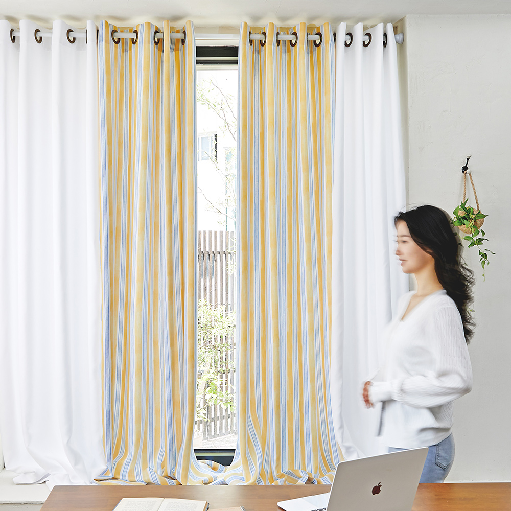 캔디롤 3중직 아일렛 화이트 암막커튼 2장 135x170