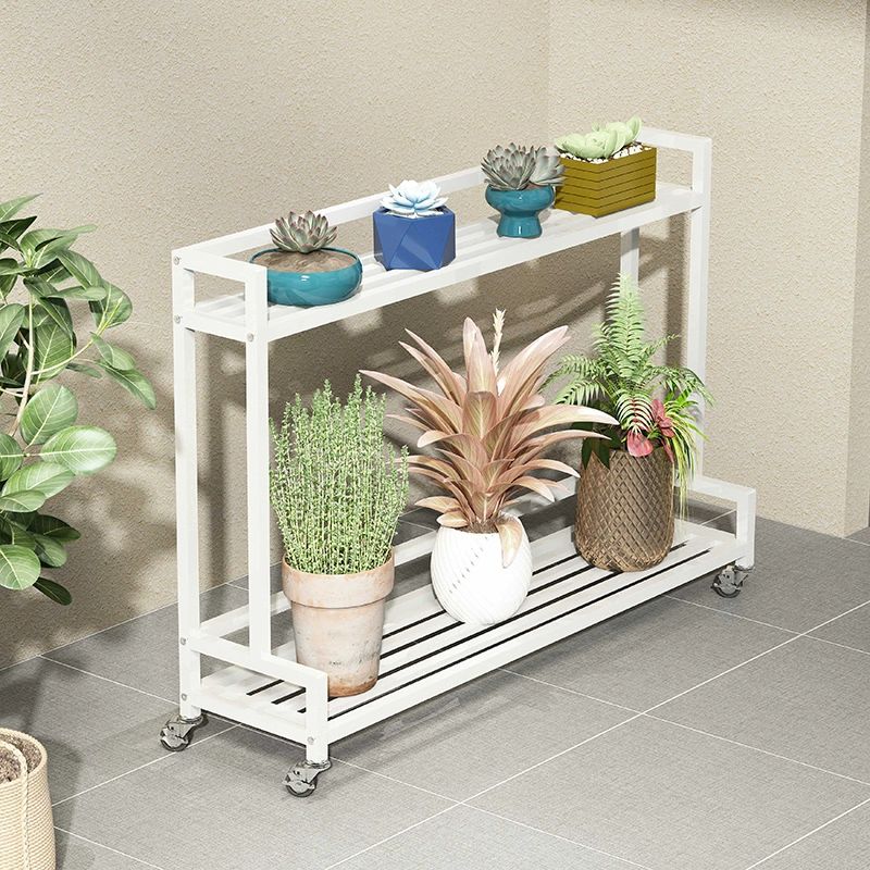 이동식 2단 철제 화분 선반 받침대 진열대 정리대 거치대 화이트 15cm 이중 100cm 대 - 상세 이미지 5
