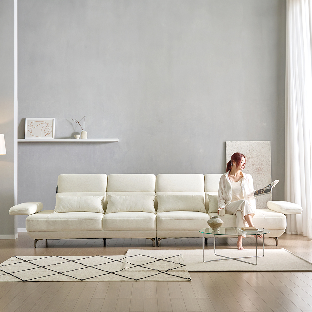 세인트블랑 퓨어케어 이지클린 패브릭 모듈형 스윙소파 sk 스툴미포함, 아이보리, 6인용