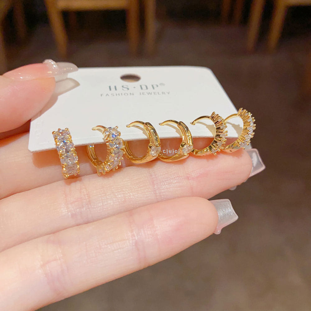 고급스러운 14K 원터치 링 귀걸이 세트 큐빅 포인트 데일리 이어링 이미지 8