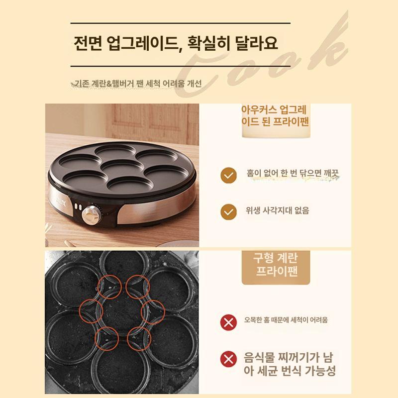 계란후라이틀 전기팬 업소용 호텔 토스트가게 김밥집 상업용 추천 7구 팬 세트1 - 상세 이미지 4