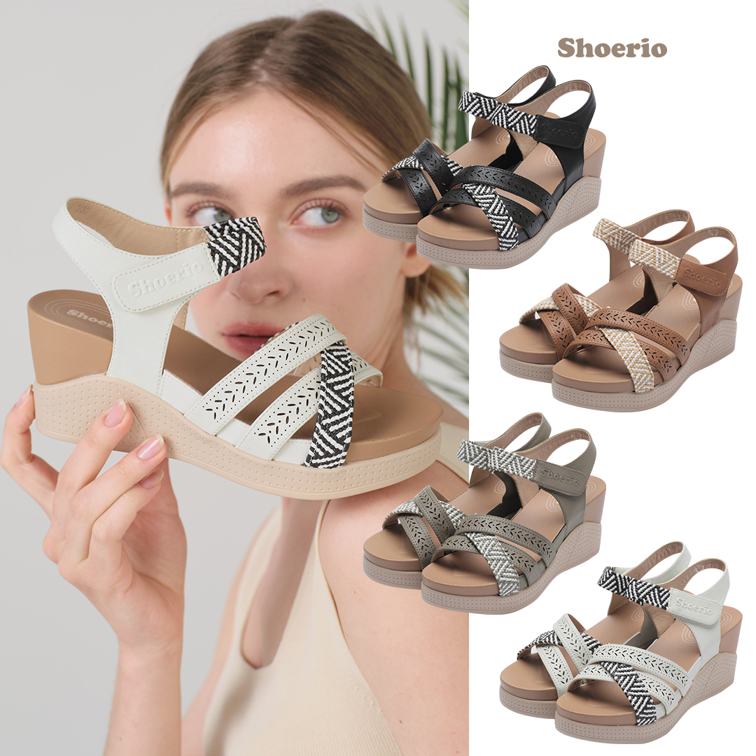 슈리오 키높이 소가죽 에스닉  통굽 여성 여름 샌들