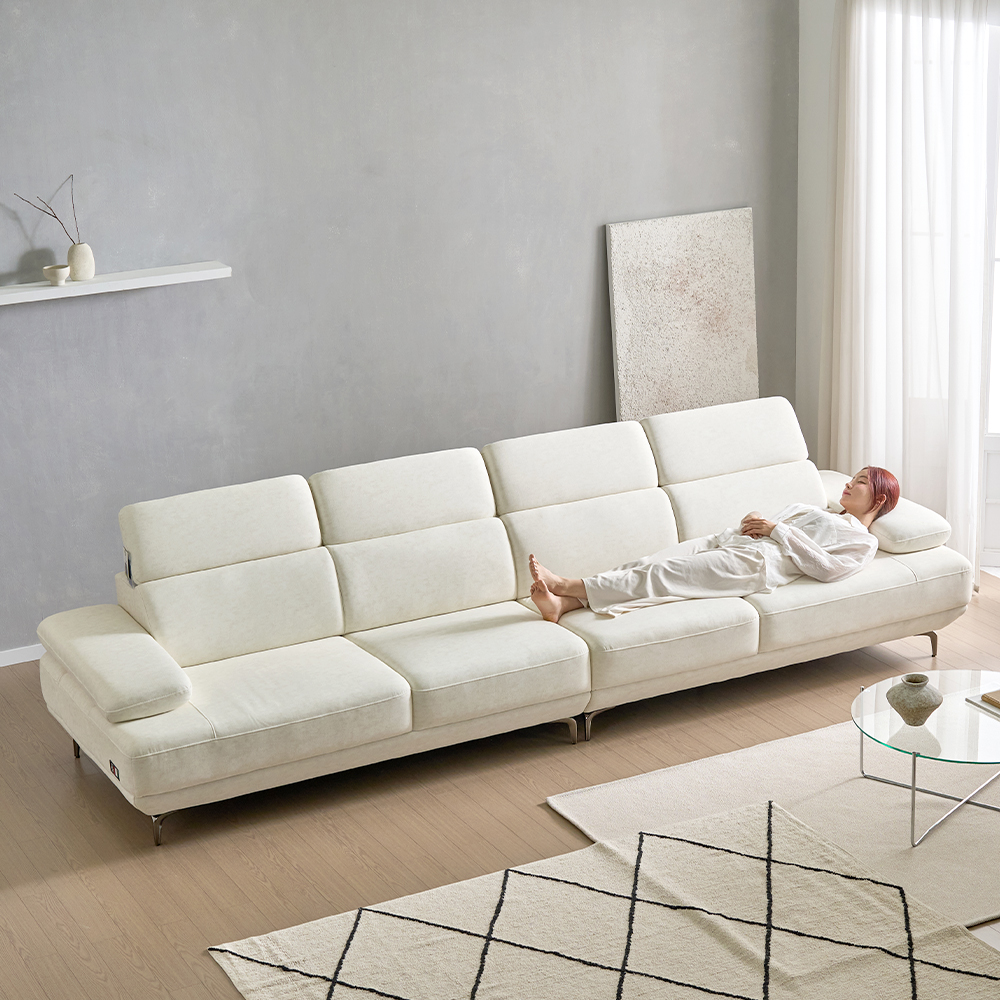 세인트블랑 퓨어케어 이지클린 패브릭 모듈형 스윙소파 sk 스툴미포함, 아이보리, 6인용