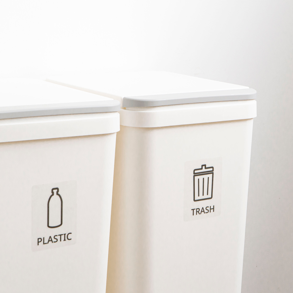 [네이버 단독] 모노플랫 3단 가정용  분리수거함 재활용 쓰레기통 그레이 스티커+전용봉투 30매