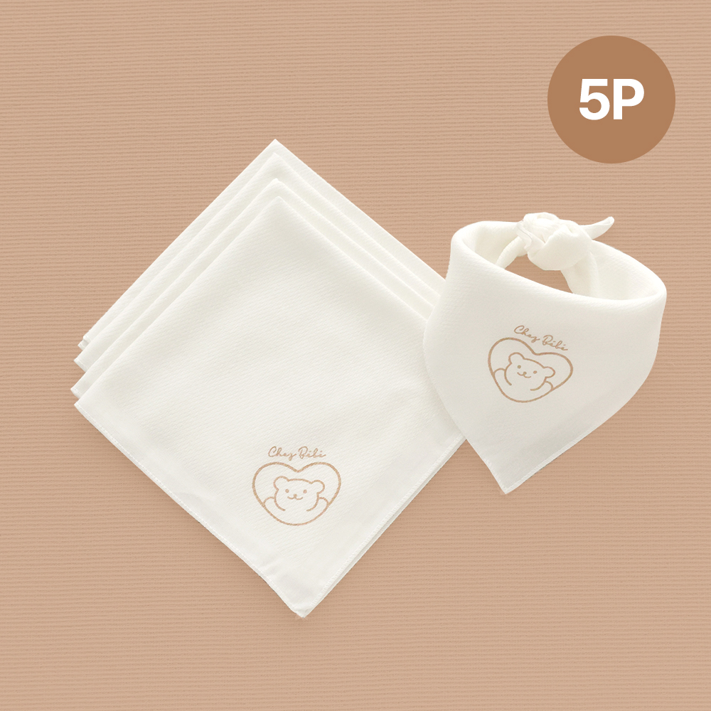 쉐베베 아기 신생아 엠보 순면 거즈 손수건 5P 하트 쉐고미