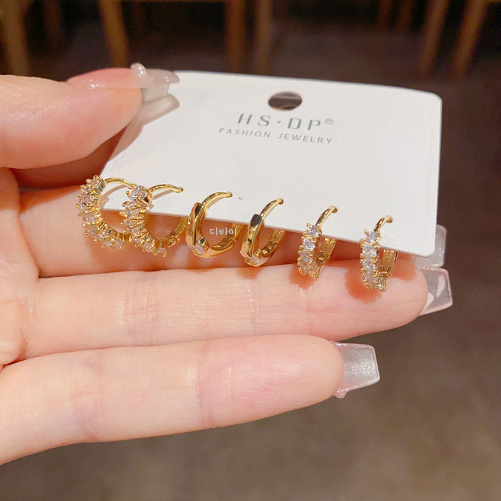 고급스러운 14K 원터치 링 귀걸이 세트 큐빅 포인트 데일리 이어링 - 상세 이미지 2