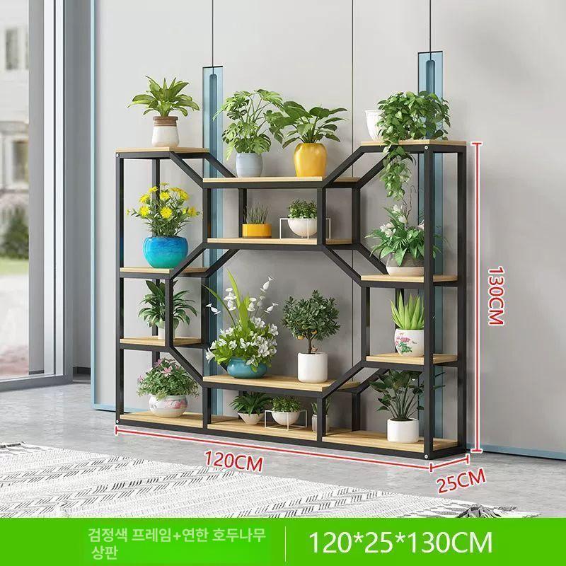 다층 철제 원목 화분 정리대 진열대 선반 받침대 전시 수납 검정프레임 화이트보드 80 이미지 8