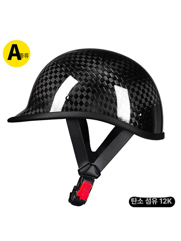 헬멧 하이바 카본 화이버 레트로 오토바이 스쿠터 하프 반모 여름 모터사이클 탄소섬유3K-광택블랙 M - 상세 이미지 2