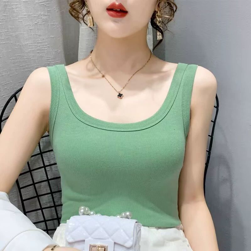 나시 여성 민소매 유넥 상의 티츠 민소매 연두 - 상품 이미지