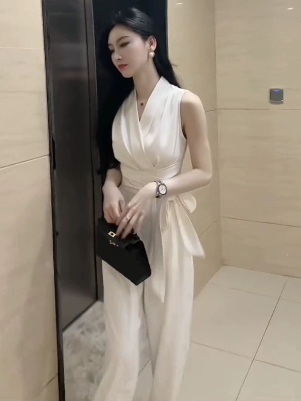 흰색점프수트 린넨멜빵바지 긴팬츠 린넨 화이트 - 상세 이미지 5
