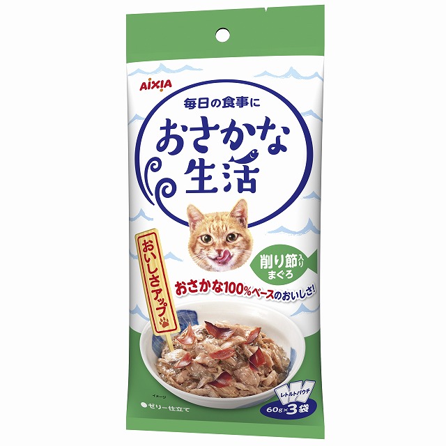 일본 케즈리부시 얇은 가다랑어 포 & 참치 아이시아 오사카나 생선생활 180g (60g x 3봉지) 고양이사료 - 상품 이미지