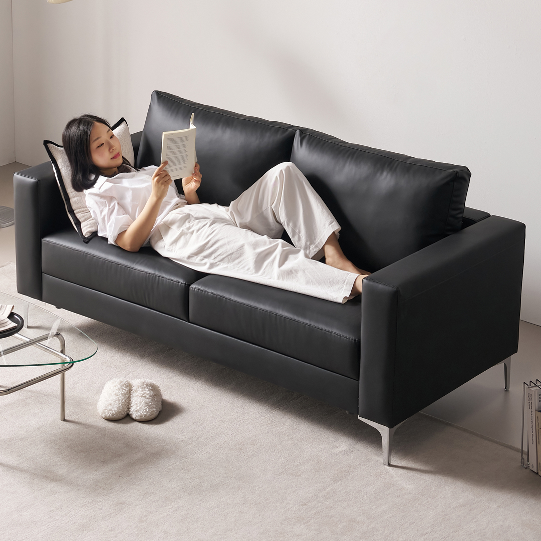[수오]데이 포켓스프링 에어홀 실리콘 가죽 소파 3인용
