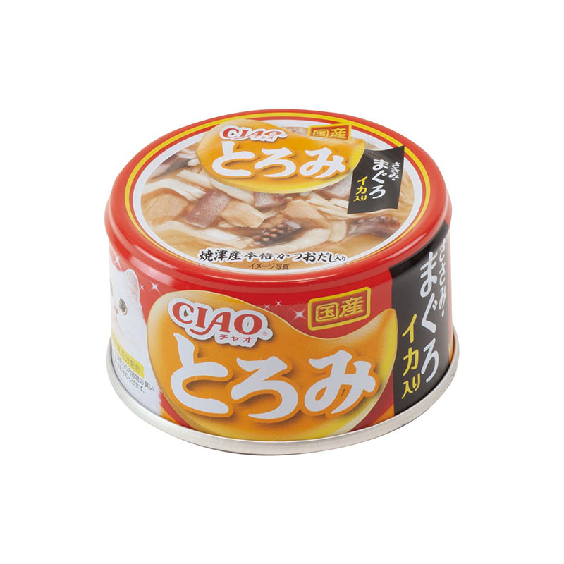 일본 닭가슴살 참치 오징어 함유 이나바 펫푸드 CIAO 챠오 토로미 캔 80g A-53 고양이사료 - 상품 이미지