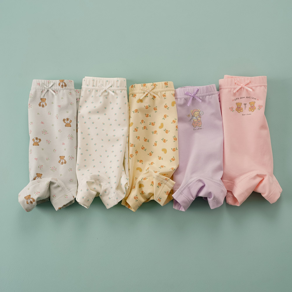 [빌도르] 곰인형 5매 여아 드로즈 사각 아동 키즈 어린이 팬티 세트