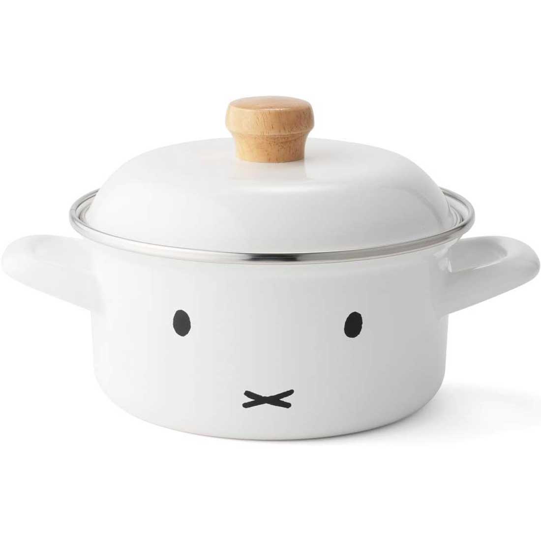 후지 호로 Fuji Horo 캐서롤 양손 냄비 화이트 IH 대응 15cm 미피 얼굴 법랑냄비