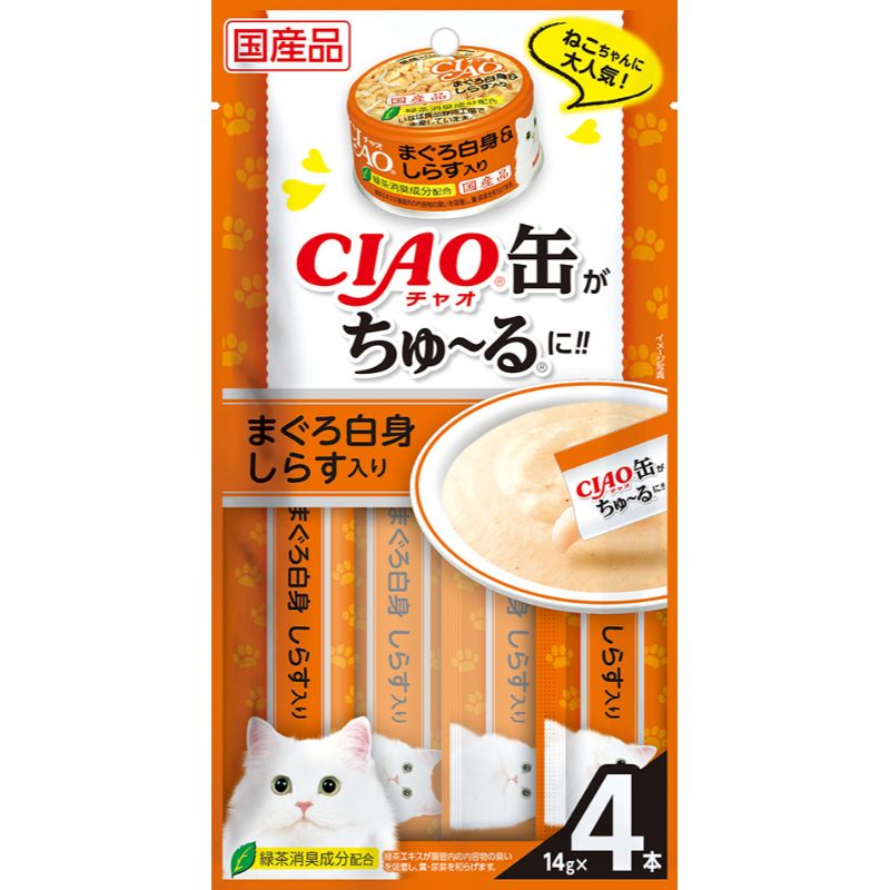 일본 참치 흰살 & 치어 이나바 펫푸드 CIAO 챠오 캔 츄르 14g x 4개 고양이사료 - 메인 이미지