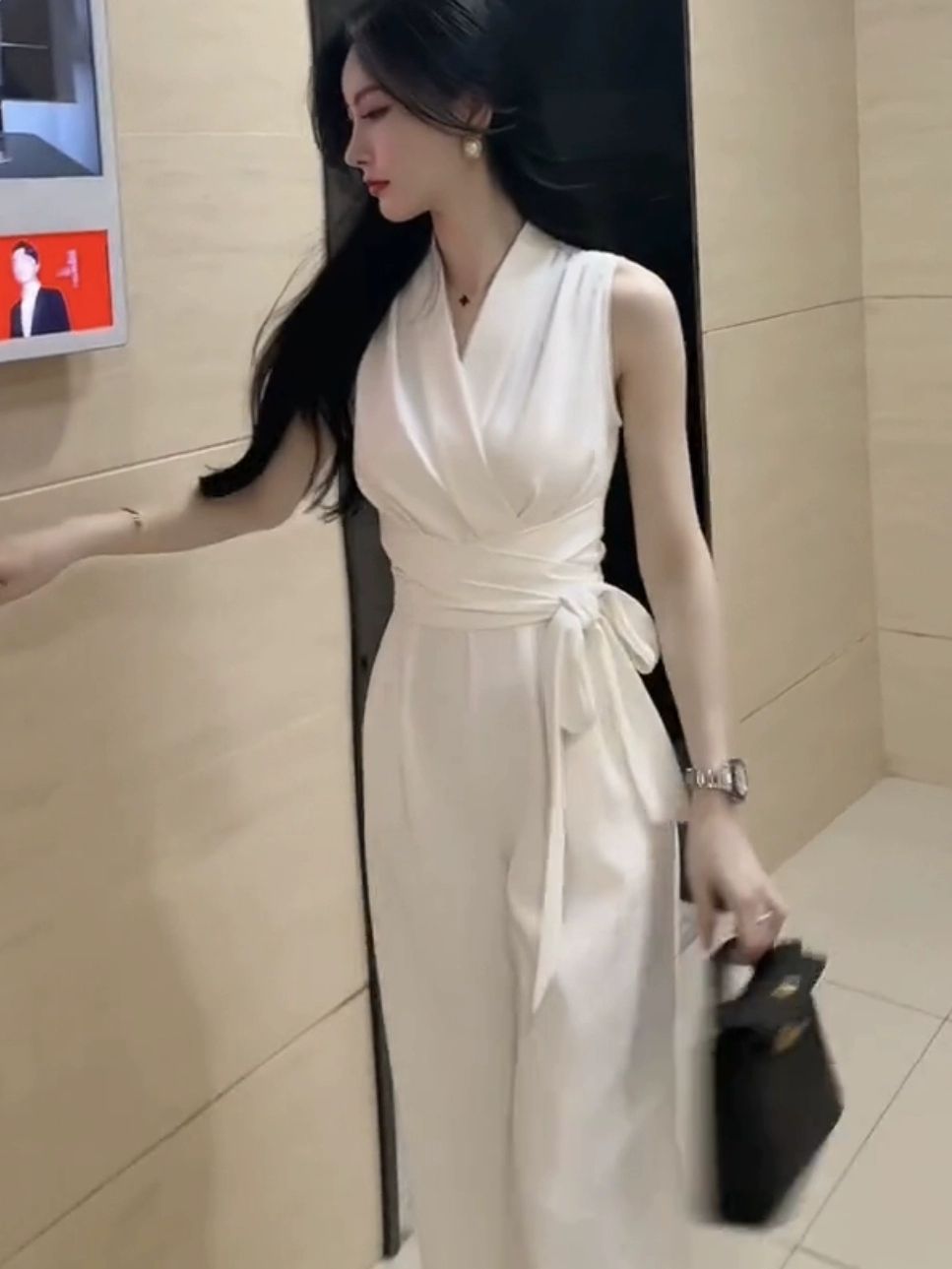 흰색점프수트 린넨멜빵바지 긴팬츠 린넨 화이트 - 상세 이미지 2