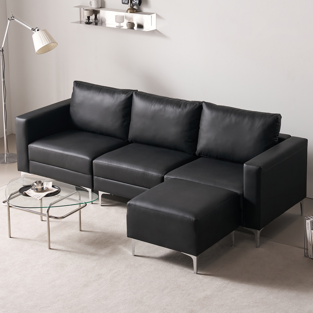 [수오]데이 포켓스프링 에어홀 실리콘 가죽 소파 4인용