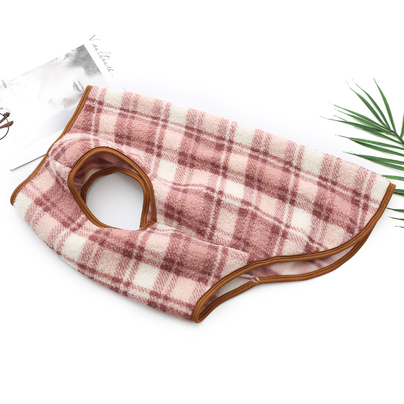 위드레오 강아지 겨울 조끼 대형견 옷 후리스 중형견옷 체크, 핑크, S