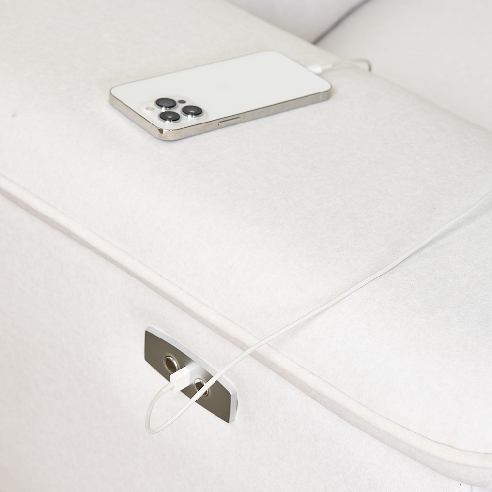 토스카 전동 무빙 리클라이너 아쿠아텍스 패브릭 소파 스툴미포함, 아이보리, 3인용